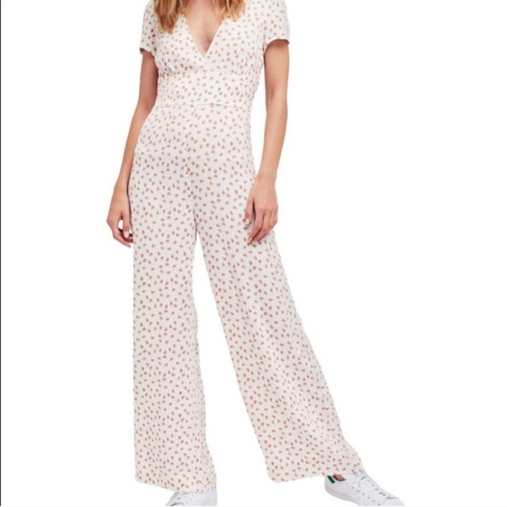 Free people dainty peach flower jumpsuit
